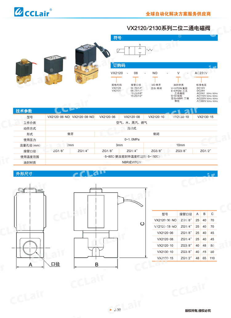 VX2120、2130系列二位二通電磁閥